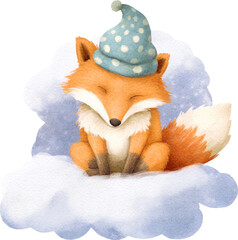 Aufkleber - Cute sleeping fox character illustration created with Generative AI technology