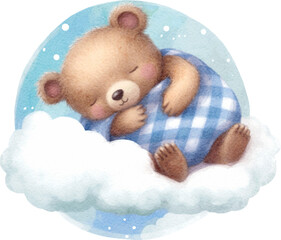 Aufkleber - Cute sleeping bear character illustration created with Generative AI technology