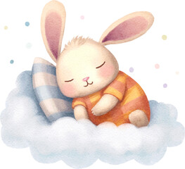 Aufkleber - Cute sleeping bunny character illustration created with Generative AI technology