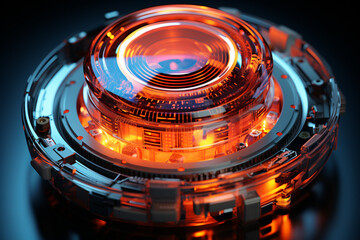 Poster - A cross-section image of a camera lens, revealing the arrangement of lens elements and their role in focusing light.  Generative AI technology.