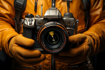 Poster -  DSLR camera with an interchangeable lens, emphasizing the versatility and creative possibilities.  Generative AI technology.