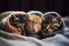 Three Cats Sleeping In A Chair.