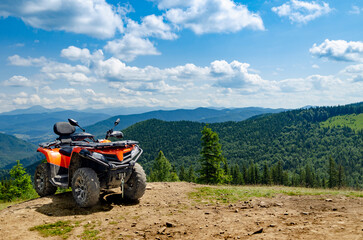 Alpine landscape. Off-road ATV travel in the Carpathians