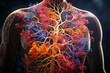 A medical illustration showing the bronchial tree superimposed on the human torso, providing a visual representation  Generative AI technology.