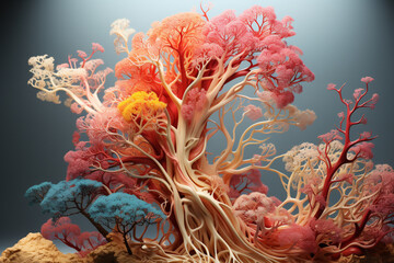 Aufkleber - A cross-sectional view of the bronchial tree, revealing the structure of the bronchi and their surrounding tissues.  Generative AI technology.