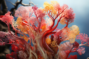 Aufkleber - A digital rendering of the bronchial tree, highlighting the bronchial tubes and their connection to the lung lobes.  Generative AI technology.
