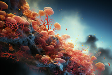 Canvas Print - A medical animation demonstrating the movement of mucus in the bronchial tree and the role of cilia in clearing the airways.  Generative AI technology.