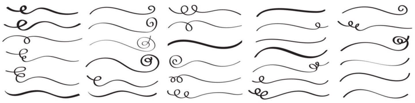hand drawn collection of curly swishes, swashes, swoops. calligraphy swirl. highlight text elements.