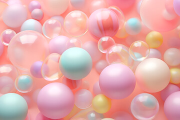 Whimsical Pastel Delights: Abstract Digital Illustration of Soft Color Balls and Bubble Gums