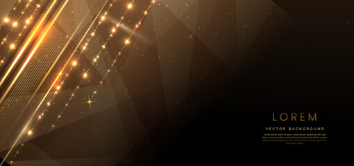 Abstract elegant dark brown background with golden line and lighting effect sparkle. Luxury template award design.