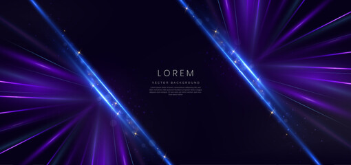 Abstract elegant dark blue background with purple line and lighting effect sparkle. Luxury template award design.