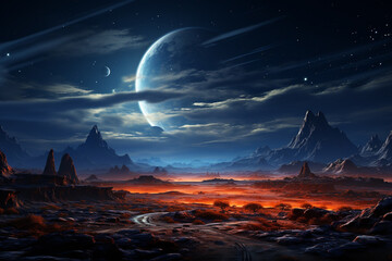 Aufkleber - Milky Way galaxy over a desert landscape, highlighting the pristine darkness and natural beauty of the night sky.  Generative AI technology.