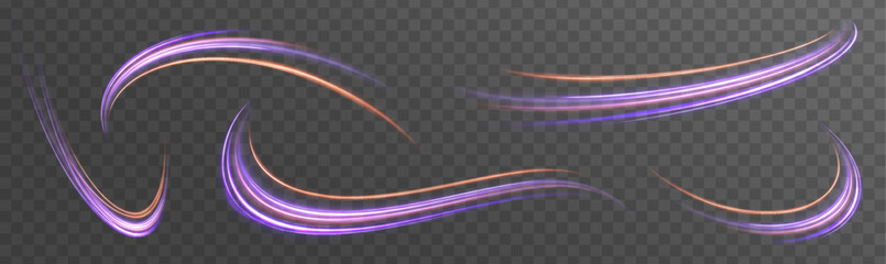 futuristic neon light line trails. high speed effect motion blur night lights blue and red. city roa