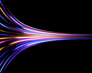 Wall Mural -  Laser beams luminous abstract sparkling isolated on a transparent background. Acceleration speed motion on night road. Light and stripes moving fast over dark background. 