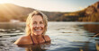 © Kalim - AI generated image of mature happy woman swim in the lake