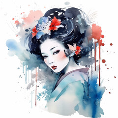 Wall Mural - generative ai. geisha colored with watercolors