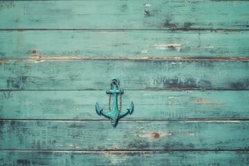 Wall Mural - Anchors on wooden blue wall, navigations concept. Generative AI