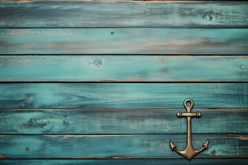 Wall Mural - Anchors on wooden blue wall, navigations concept. Generative AI