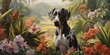 AI Generated. AI Generative. German short hair pointer dog hunter at tropical flowers plants garden background. Nature outdoor wild landscape. Graphic Art