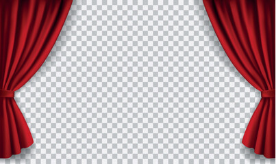 vector realistic red velvet open curtains isolated on transparent background