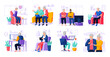 © Dmytro - Set of modern senior people with different gadgets. Oldster education on computer. Old progressive people use modern technology. Learning to use PC. Elderly couple with gadgets. Vector illustration.