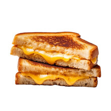 Cut grilled cheese sandwich isolated on a transparent background