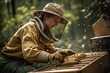 Beekeeper working in a hive. AI generative