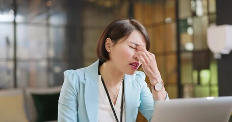 Poster - woman eyes pain at work