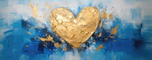 Blue Heart. Blue And Gold Heart, With Cool Feel. Love, Thank You Concept Abstract Background. Hand Edited Generative AI.  