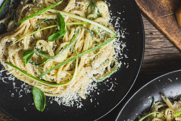 Wall Mural - Pasta with zucchini and cream sauce