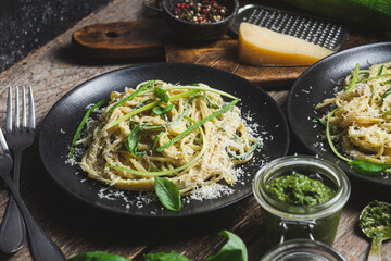 Wall Mural - Pasta with zucchini and cream sauce