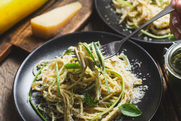 Wall Mural - Pasta with zucchini and cream sauce