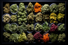Overhead View Of Cannabis Buds On Table
