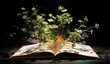 branches and a garden grow out of the pages of a book