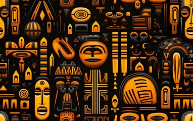 African Ivorian seamless pattern fabric with african symbols. Tribal background with tribal elements. generative ai