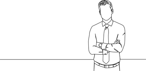 Wall Mural - continuous single line drawing of businesman with his arms crossed, line art vector illustration
