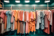 © Concept Photo Studio - Vêtements sur des cintres, alignés sur un portant de boutique de mode ou de dressing - Générative IA