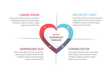 Wall Mural - Infographic template with heart divided on four elements with place for your text, vector eps10 illustration