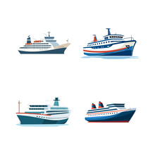 Set Of Vector Illustration Of Cruise Ship On White Background