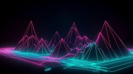 Wall Mural - 3d virtual contour landscape wire frame digital audio mountain peak form business big data futuristic template backdrop graphic backdround in neon color style,ai generate