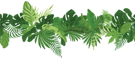 Tropical seamless border pattern with palm leaves. Vector