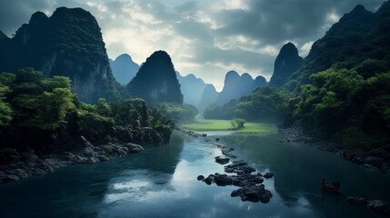 Wall Mural - lake and mountains HD 8K wallpaper Stock Photographic Image