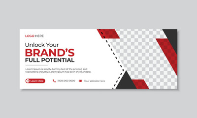 Wall Mural - Business facebook timeline cover design, social media post, web banner template for marketing ads promotion, fully editable with photo placholder, modern creative vivid red color