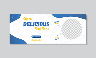 Wall Mural - Restaurant facebook cover design, web banner template, facebook timeline cover post, social media marketing promotion, minimal food cover design, clean illustration