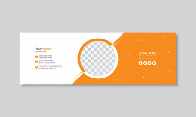 creative and modern email signature or email footer design with orange abstract shapes, professional