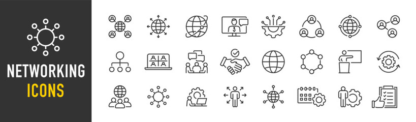 Wall Mural - networking web icons in line style. connection, network, community, social network, contact us, even