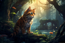 Wild Cat In A Swamp Anime Style