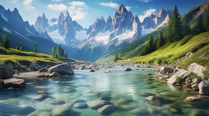 Sticker - lake in the mountains HD 8K wallpaper Stock Photographic Image