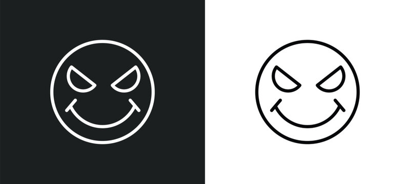 evil smile icon isolated in white and black colors. evil smile outline vector icon from user interface collection for web, mobile apps and ui.