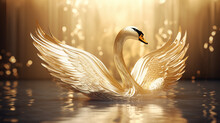 Golden Swan Birds In Thai Literature Look Like A Bird The Body Is A Golden Swan. Spread Beautiful Wings. Generative AI